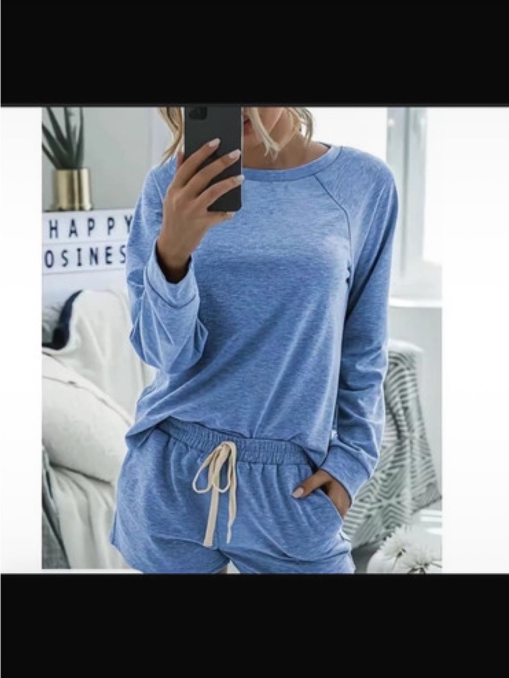 Cozy Blue Long-Sleeve Top & Shorts Lounge Set